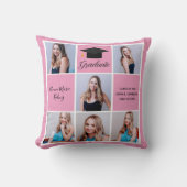 かわいいピンクの卒業式シニアポートレートフォトコラージュ クッション (正面)