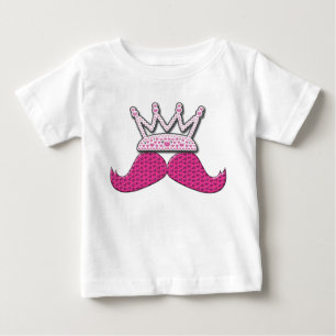 かわいいピンクの口ひげプリント真珠の冠 ベビーTシャツ