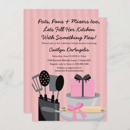 かわいいピンクの台所小道具のブライダルシャワーの招待 招待状 (正面/裏面)