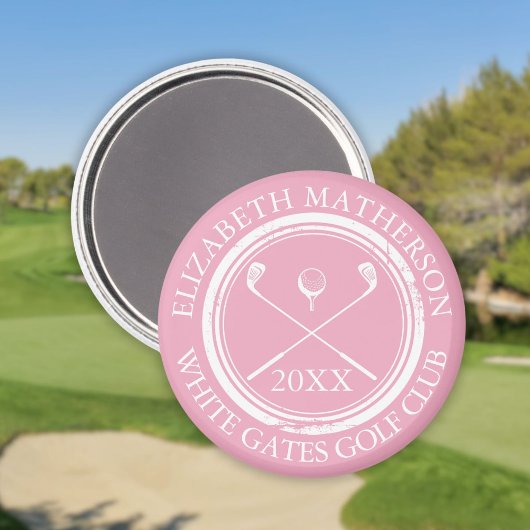 かわいいピンクの名前とクラブの名前の日付 マグネット