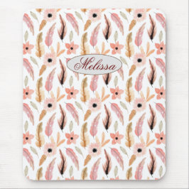 かわいいピンクの名前フローラ水色ガーリー マウスパッド
