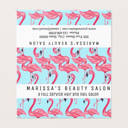 かわいいピンクの夏の色彩の鮮やかなフラミンゴパターン青 名刺 (外部フラット)