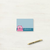 かわいいピンクの太い猫 – 青い背景 ポストイット (デスク上)