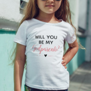 かわいいピンクの女の子あなたは私の名付け親になってくれますか ベビーTシャツ