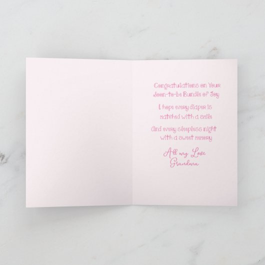 かわいいピンクの女の子おめでとう赤ユニークちゃんシャワー カード (内部)