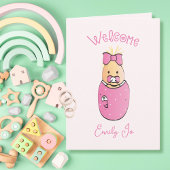 かわいいピンクの女の子おめでとう赤ユニークちゃんシャワー カード