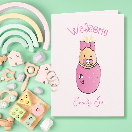 かわいいピンクの女の子おめでとう赤ユニークちゃんシャワー カード