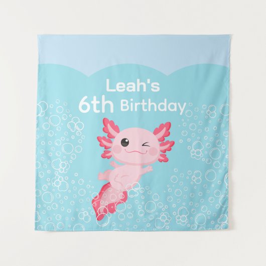 かわいいピンクの女の子のウーパールーパー誕生日パーティー タペストリー (正面)