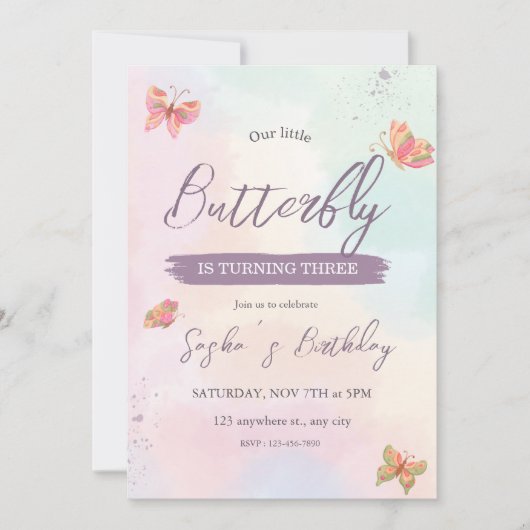 かわいいピンクの女の子のグリッター誕生日招待状 招待状 (正面)