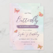 かわいいピンクの女の子のグリッター誕生日招待状 招待状 (正面/裏面)