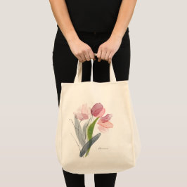 かわいいピンクの女の子のチューリップの花 緑の葉 トートバッグ