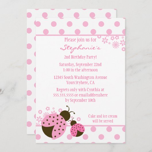 かわいいピンクの女の子のバースデーパーティーの招待 招待状 (正面/裏面)