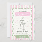 かわいいピンクの女の子のパーティー 招待状 (正面)