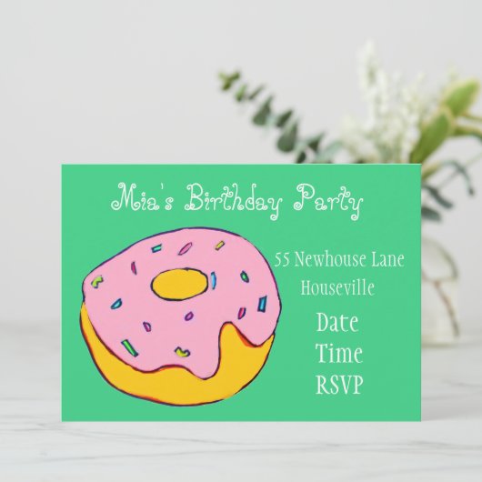 かわいいピンクの女の子のパーティー 招待状 (スタンド正面)