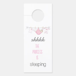 かわいいピンクの女の子のベビー眠る物干し ドアノブサイン