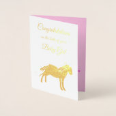 かわいいピンクの女の子のユニコーンおめでとう 箔カード (正面)