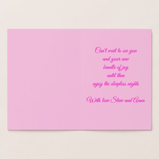 かわいいピンクの女の子のユニコーンおめでとう 箔カード (内部)