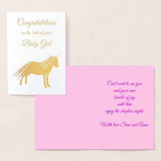 かわいいピンクの女の子のユニコーンおめでとう 箔カード (ディスプレー)