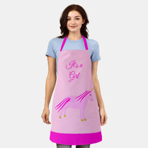 かわいいピンクの女の子のユニコーン オーダーメイド エプロン