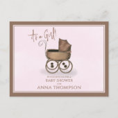 かわいいピンクの女の子のヴィンテージベビーQRコードギフトレジストリ インビテーションポストカード (正面)