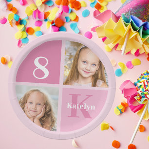 かわいいピンクの女の子の写真カスタム子供の誕生日パーティー ペーパープレート