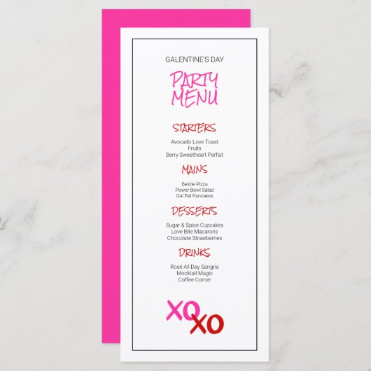 かわいいピンクの女の子の夜ガレンティンの日パーティー メニュー (正面/裏面)