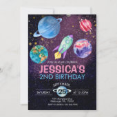 かわいいピンクの女の子の宇宙飛行士の誕生日ポストカード 招待状 (正面)