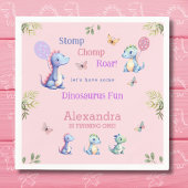 かわいいピンクの女の子の恐竜1st誕生日パーティー スタンダードカクテルナプキン