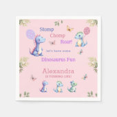 かわいいピンクの女の子の恐竜1st誕生日パーティー スタンダードカクテルナプキン (正面)