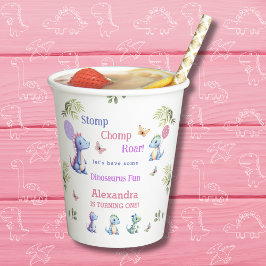 かわいいピンクの女の子の恐竜1st誕生日パーティー 紙コップ