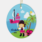 かわいいピンクの女の子の海賊クリスマスのオーナメント セラミックオーナメント (左)