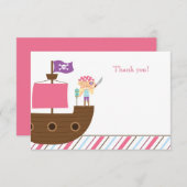 かわいいピンクの女の子の海賊誕生会は感謝していしています サンキューカード (正面/裏面)