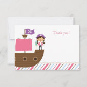 かわいいピンクの女の子の海賊誕生会は感謝していしています ノートカード (正面)