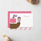 かわいいピンクの女の子の海賊誕生会は感謝していしています ノートカード (正面/裏面インサイチュ)