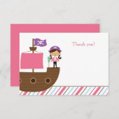 かわいいピンクの女の子の海賊誕生会は感謝していしています ノートカード (正面/裏面)