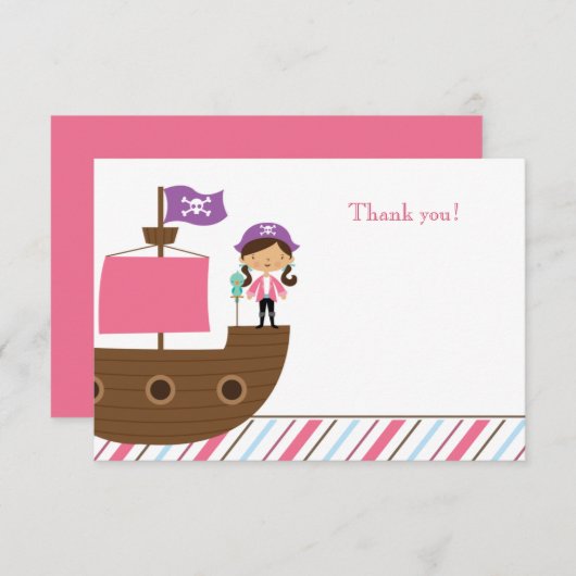 かわいいピンクの女の子の海賊誕生会は感謝していしています ノートカード (正面/裏面)