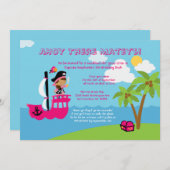 かわいいピンクの女の子の海賊誕生日のパーティの招待状 招待状 (正面/裏面)