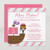 かわいいピンクの女の子の海賊誕生日のパーティの招待状 招待状 (正面/裏面)