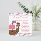 かわいいピンクの女の子の海賊誕生日のパーティの招待状 招待状 (スタンド正面)