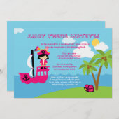 かわいいピンクの女の子の海賊誕生日のパーティの招待状 招待状 (正面/裏面)