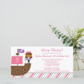 かわいいピンクの女の子の海賊誕生日パーティーの招待状 (スタンド正面)