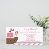 かわいいピンクの女の子の海賊誕生日パーティーの招待状 (スタンド正面)