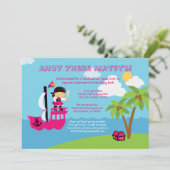 かわいいピンクの女の子の海賊誕生日パーティーの招待 招待状 (スタンド正面)