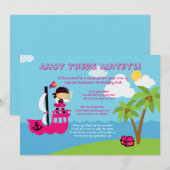 かわいいピンクの女の子の海賊誕生日パーティーの招待 招待状 (正面/裏面)