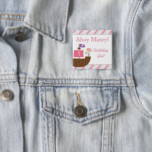 かわいいピンクの女の子の海賊誕生日パーティーボタン 缶バッジ (インサイチュ)