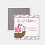 かわいいピンクの女の子の海賊誕生日パーティーマグネット マグネット (正面/裏面)