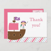 かわいいピンクの女の子の海賊誕生日パ感謝していーティー ポストカード (正面/裏面)