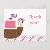 かわいいピンクの女の子の海賊誕生日パ感謝していーティー ポストカード (正面)