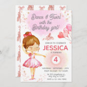 かわいいピンクの女の子の誕生日バレエパーティの招待状 招待状 (正面/裏面)