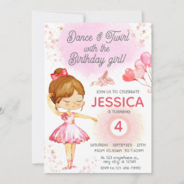 かわいいピンクの女の子の誕生日バレエパーティの招待状 招待状